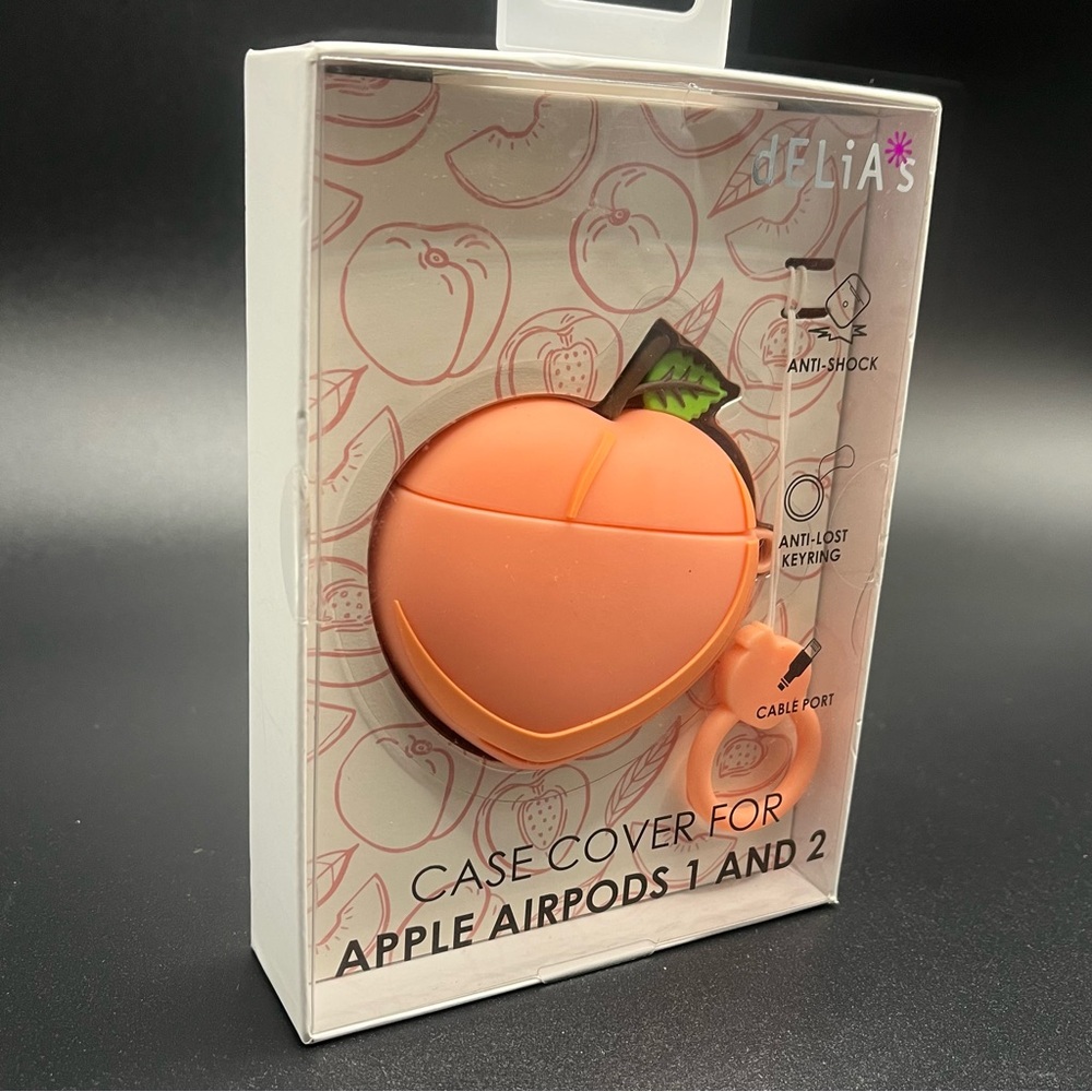 dELiA*s Peach Emoji AirPods 1 & 2 Case Cover Anti-Shock New